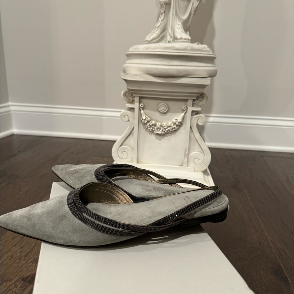 Bruno Cucinelli Gray Embellished Flats